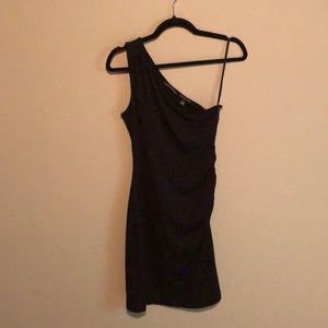 Black one shoulder side zip dress